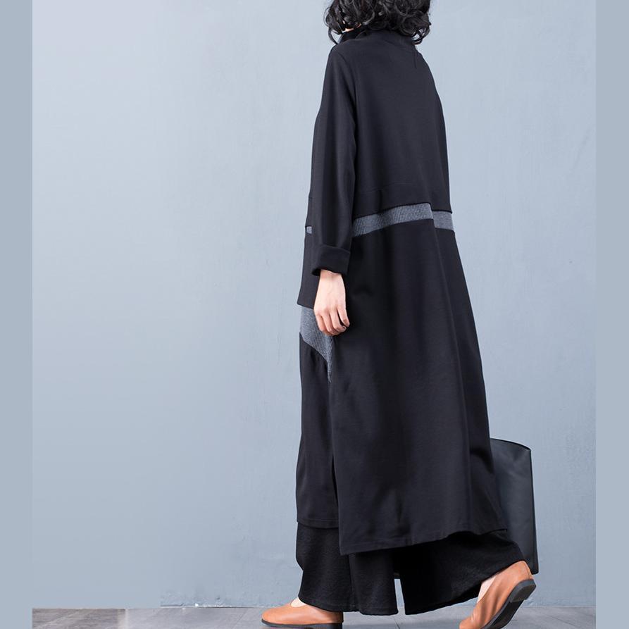 Modern high neck winter cotton side open dress Runway gray patchwork Kaftan Dress - Omychic