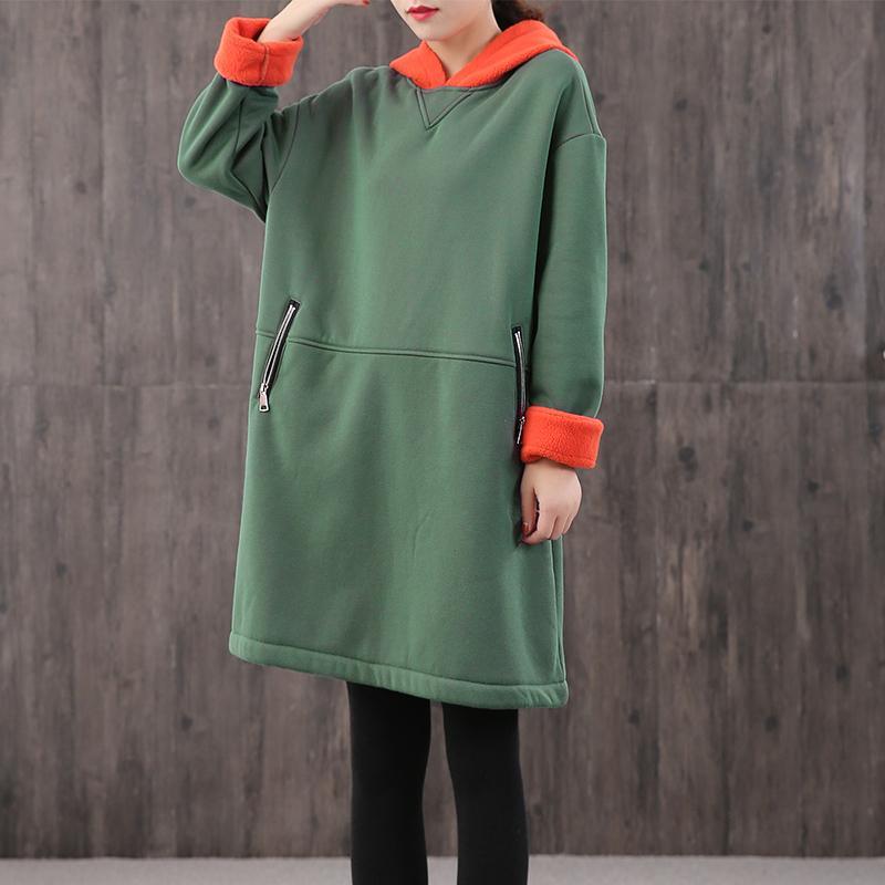 Modern hooded zippered Cotton quilting clothes Shirts green Dress - Omychic