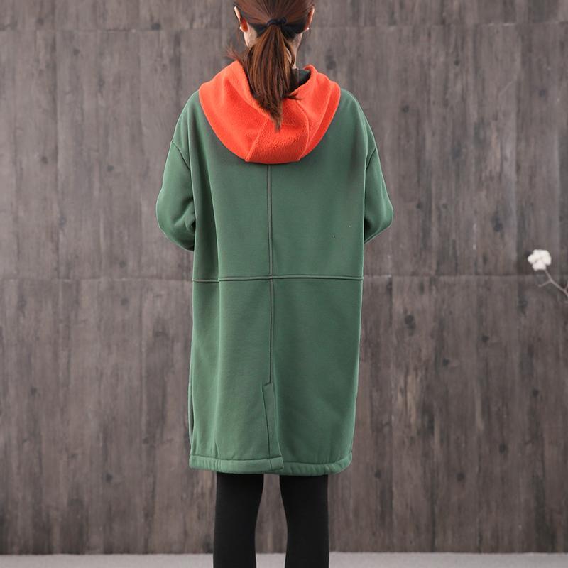 Modern hooded zippered Cotton quilting clothes Shirts green Dress - Omychic