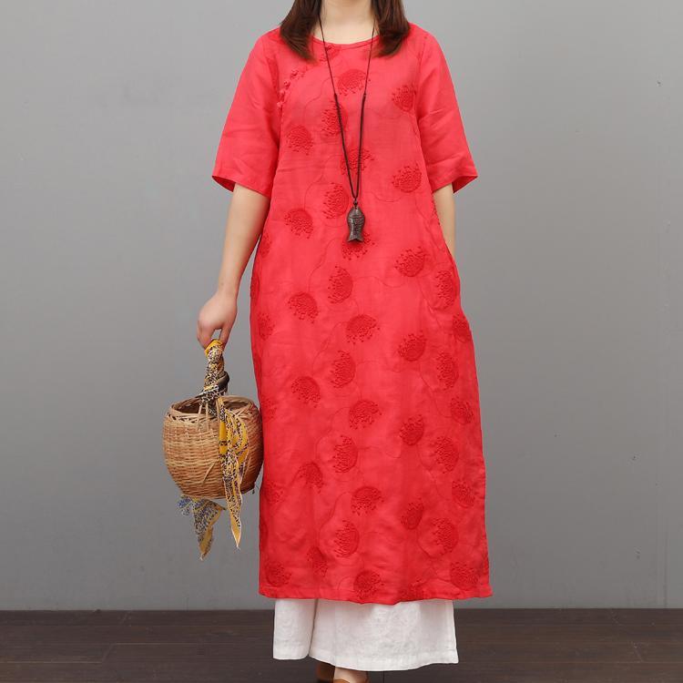 Modern jacquard linen Robes Inspiration red Dresses summer - Omychic