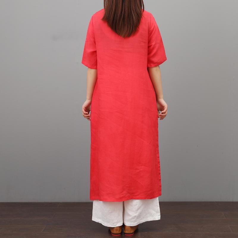 Modern jacquard linen Robes Inspiration red Dresses summer - Omychic