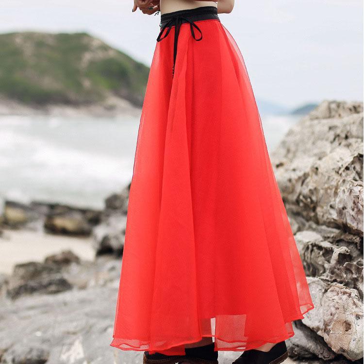 Modern large hem tassel chiffon clothes For Women Omychic Wardrobes red Maxi skirts Summer - Omychic