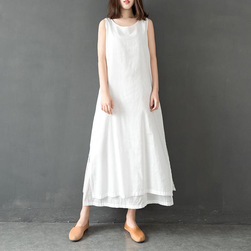 Modern layered cotton clothes Neckline white sleeveless cotton Dresses summer - Omychic