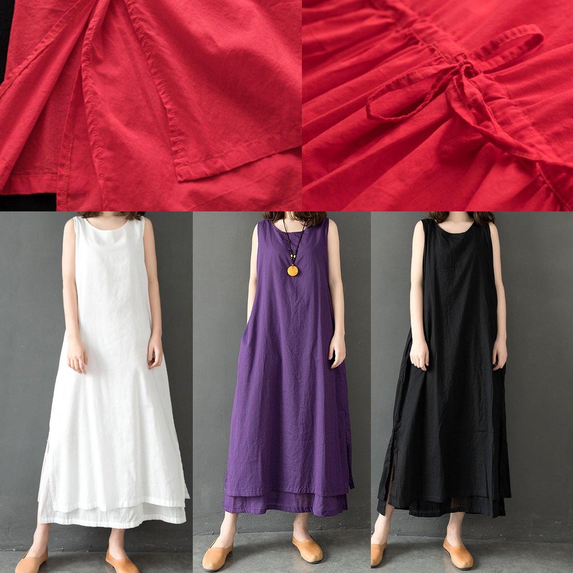 Modern layered cotton clothes Neckline white sleeveless cotton Dresses summer - Omychic