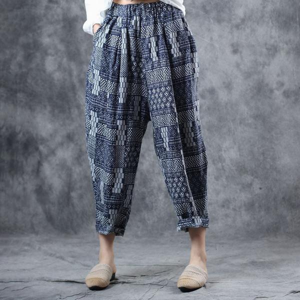 Modern linen clothes Fitted Ethnic Style Printed Summer Harem Pants - Omychic