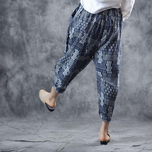 Modern linen clothes Fitted Ethnic Style Printed Summer Harem Pants - Omychic