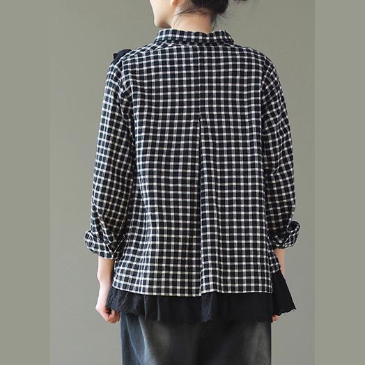 Modern long sleeve cotton tunics for women 2019 Christmas Gifts black plaid Knee shirts spring - Omychic