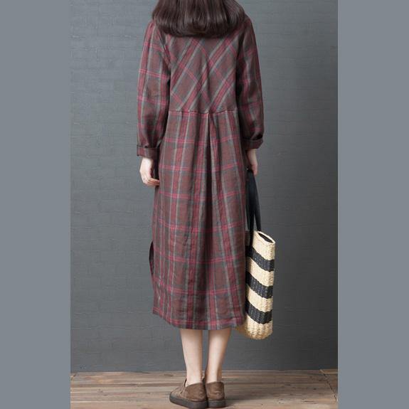 Modern low high design linen dresses Indian Tutorials khaki plaid shift Dresses side open spring - Omychic