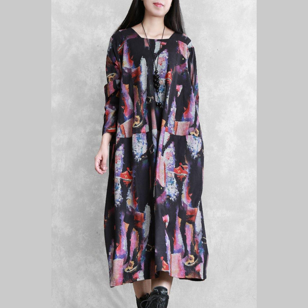 Modern o neck pockets cotton dress Work Outfits print Maxi Dresses - Omychic