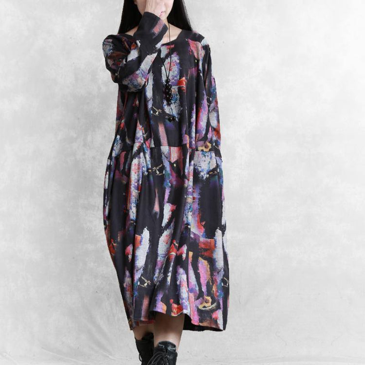 Modern o neck pockets cotton dress Work Outfits print Maxi Dresses - Omychic