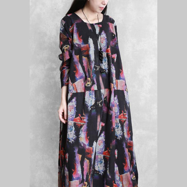 Modern o neck pockets cotton dress Work Outfits print Maxi Dresses - Omychic