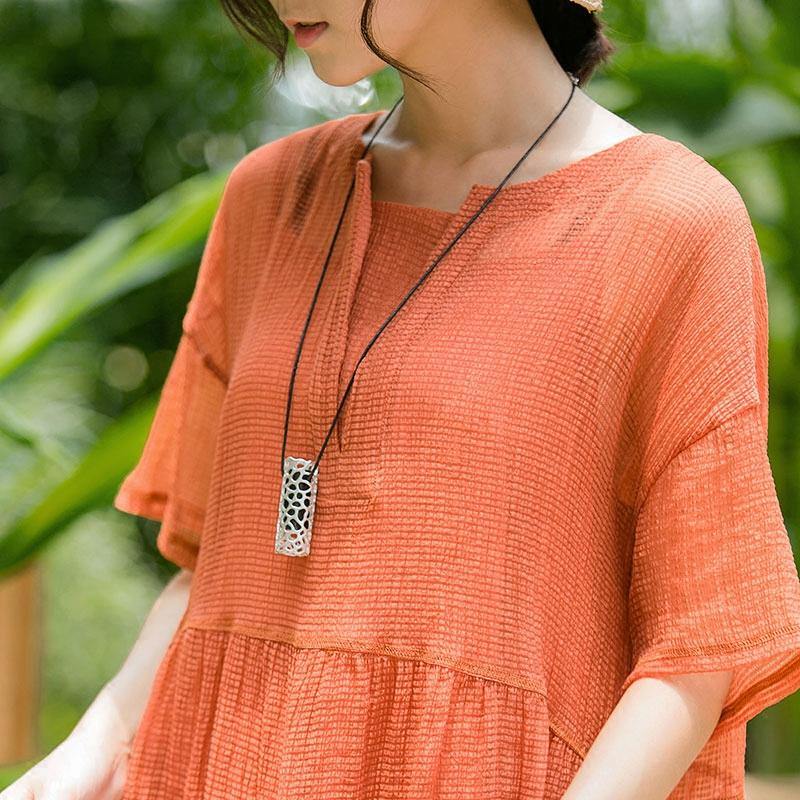 Modern orange Cotton Wardrobes Casual Tunic Tops o neck two pieces A Line Summer Dress - Omychic