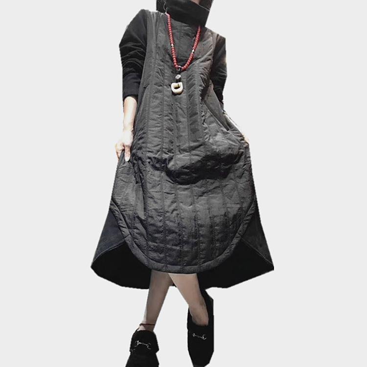 Modern patchwork cotton winter clothes Fashion Ideas black thick long Dress - Omychic