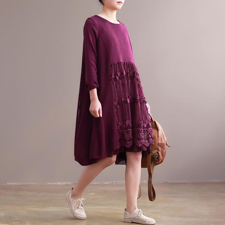 Modern patchwork lace o neck Cotton quilting clothes Women design rose Art Dress - Omychic