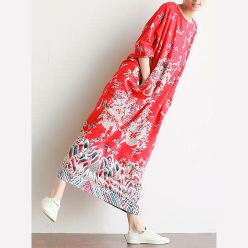 Modern prints linen summer quilting dresses Shape red Dress - Omychic