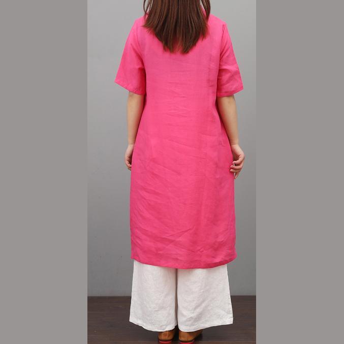 Modern short sleeve linen clothes Tunic Tops rose Dresses summer - Omychic
