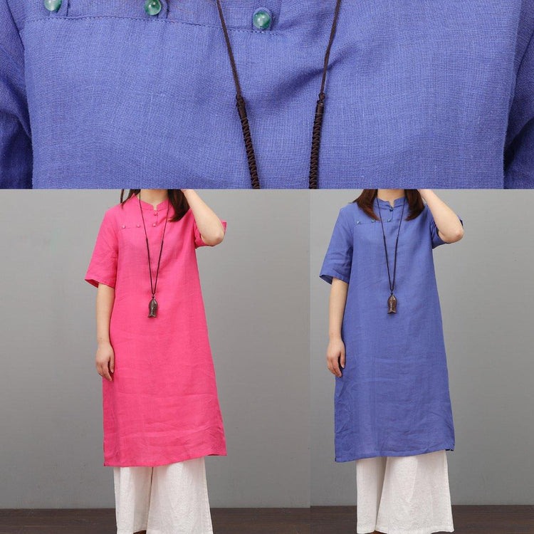 Modern short sleeve linen clothes Tunic Tops rose Dresses summer - Omychic