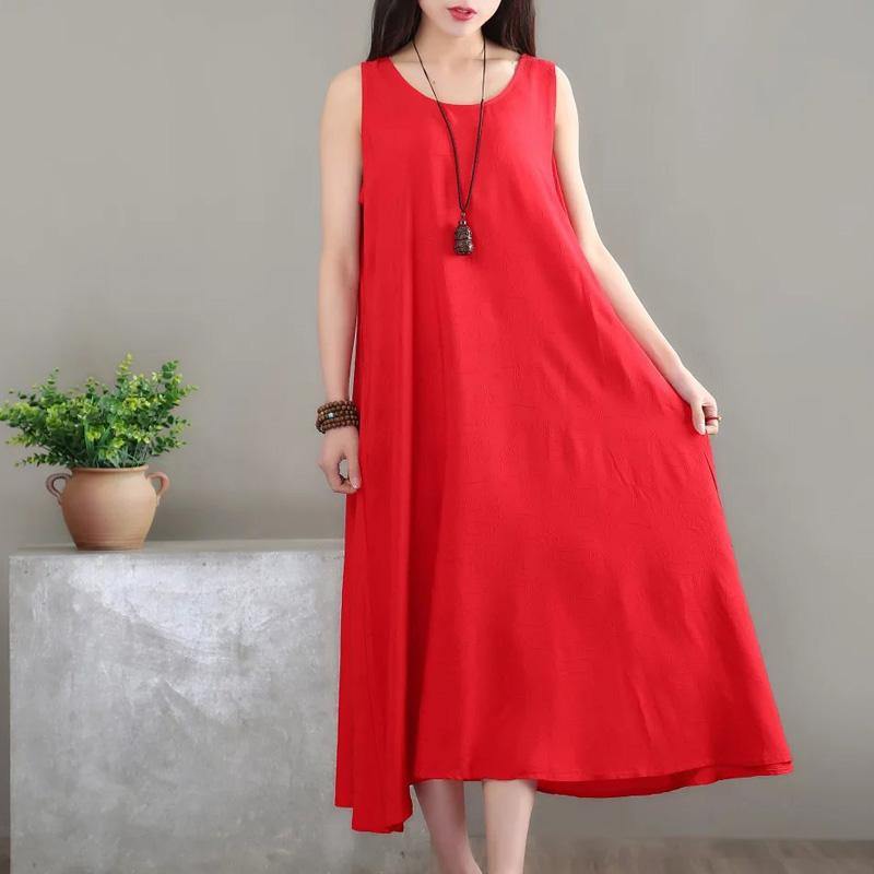 Modern sleeveless cotton quilting dresses Neckline red loose Dress summer - Omychic