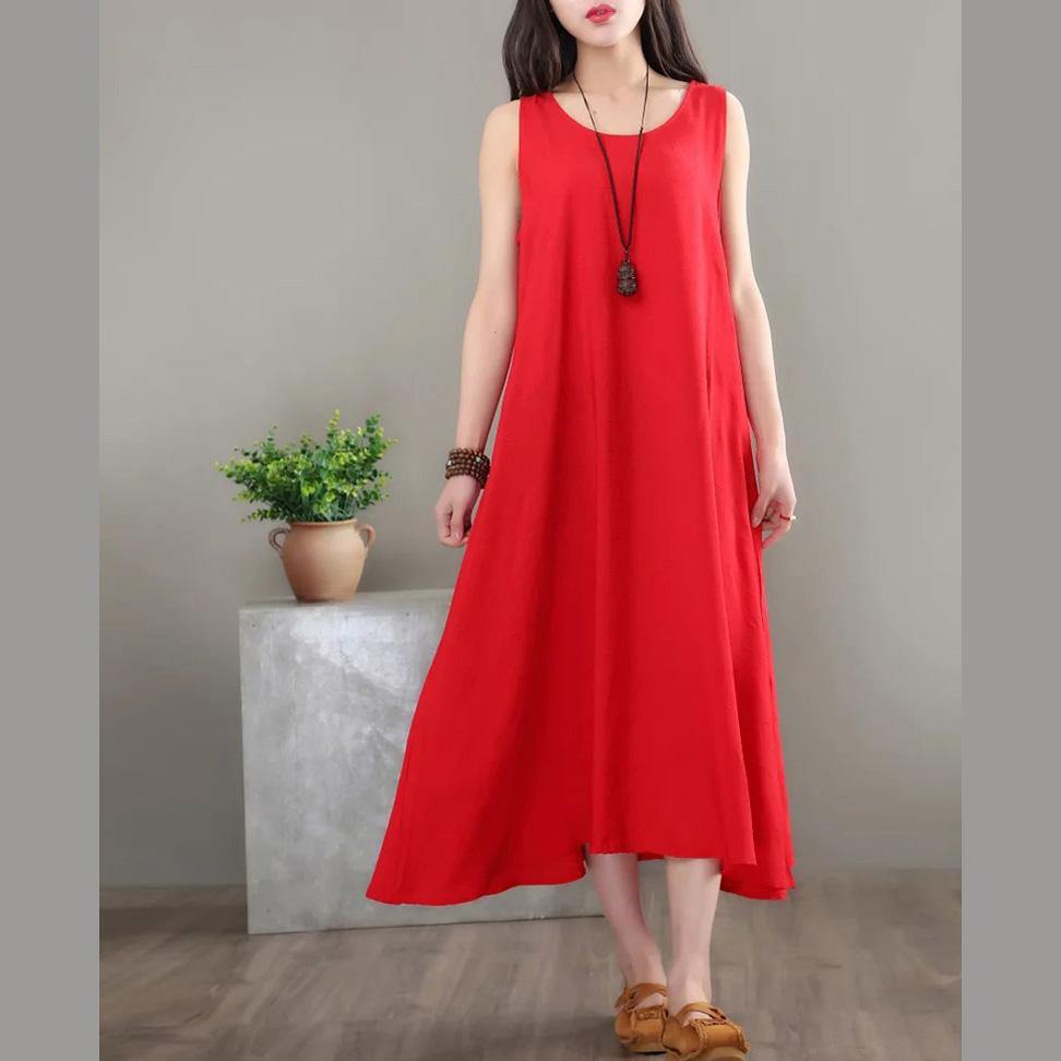 Modern sleeveless cotton quilting dresses Neckline red loose Dress summer - Omychic