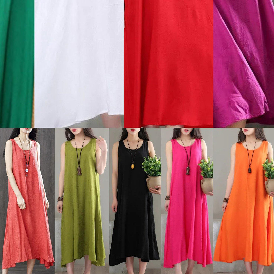 Modern sleeveless cotton quilting dresses Neckline red loose Dress summer - Omychic