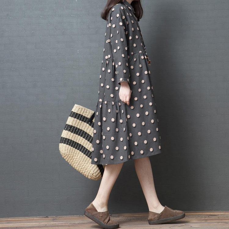 Modern spring Cotton quilting clothes Fashion Work Outfits gray dotted loose patchwork shirt Dresses - Omychic
