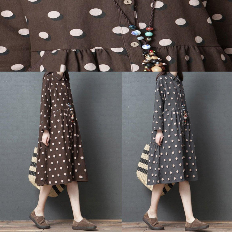 Modern spring Cotton quilting clothes Fashion Work Outfits gray dotted loose patchwork shirt Dresses - Omychic