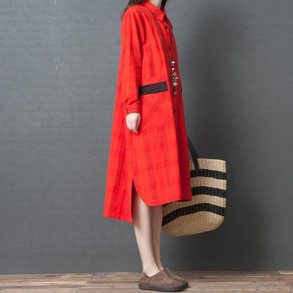 Modern spring cotton clothes For Women Casual Work Outfits red Kaftan Dress low high design - Omychic
