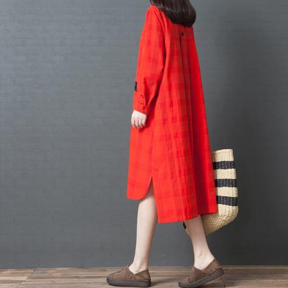 Modern spring cotton clothes For Women Casual Work Outfits red Kaftan Dress low high design - Omychic