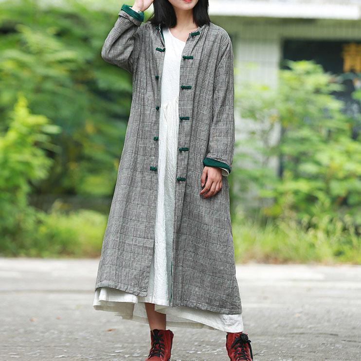 Modern stand collar top quality trench coat gray plaid Art jackets fall - Omychic