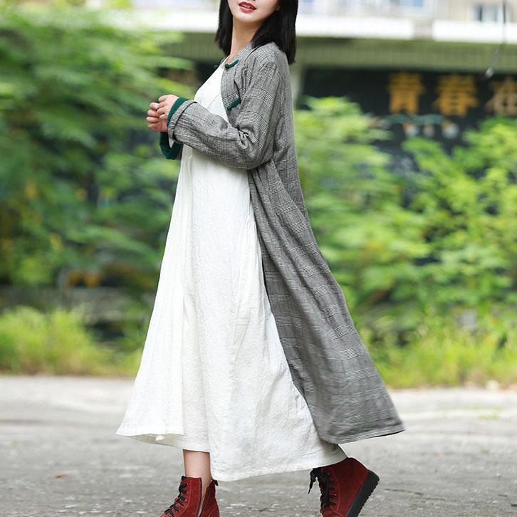 Modern stand collar top quality trench coat gray plaid Art jackets fall - Omychic