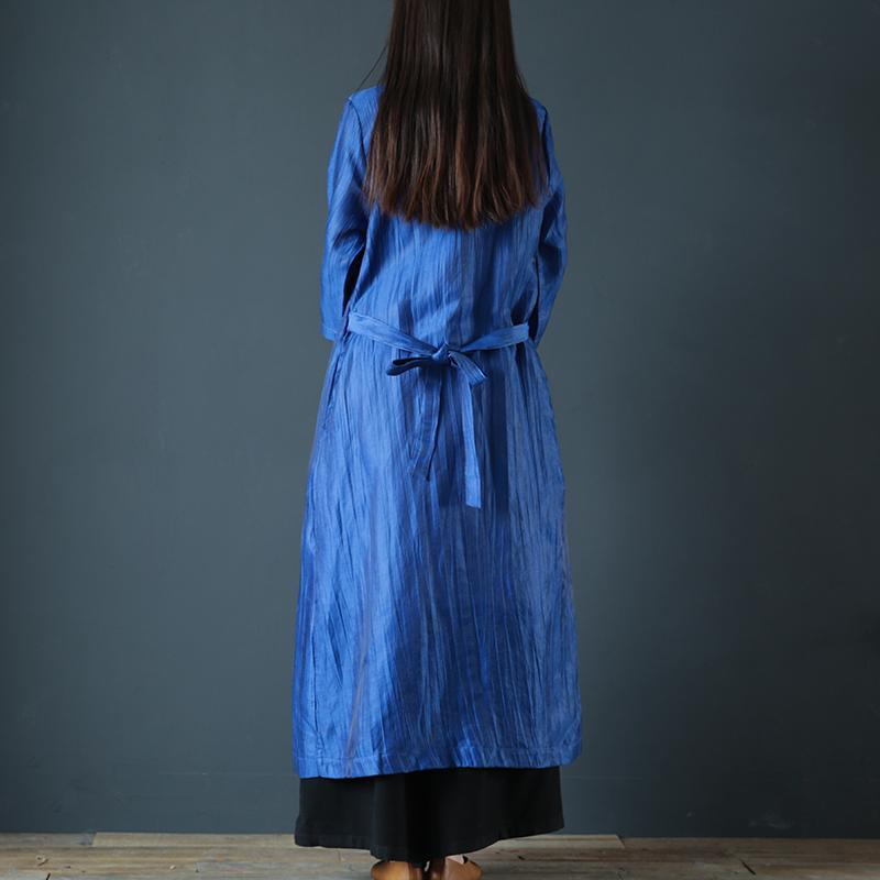 Modern tie waist linen clothes For Women Cotton blue Dresses summer - Omychic