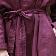 Modern tie waist linen dresses Sewing purple v neck Dress fall - Omychic