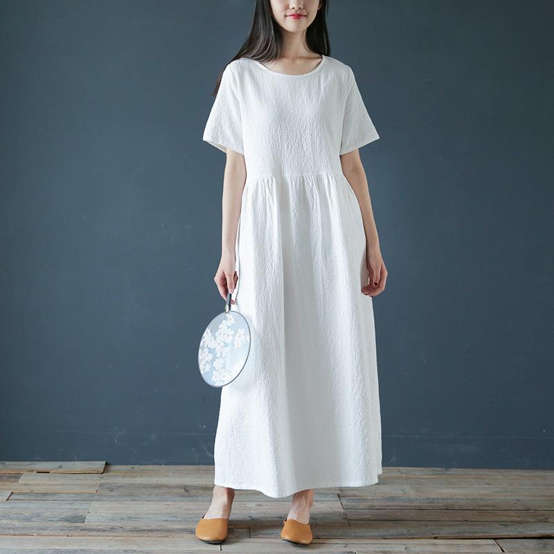 Modern Tie Waist Linen Dresses Pattern White Dresses Summer ( Limited Stock) - Omychic