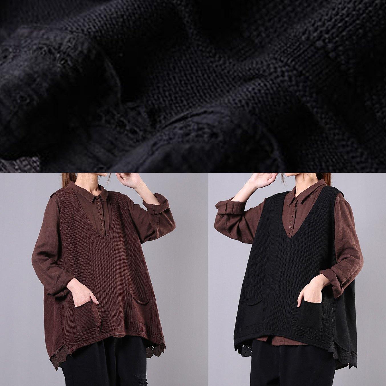 Modern v neck sleeveless cotton spring clothes For Women black tops - Omychic