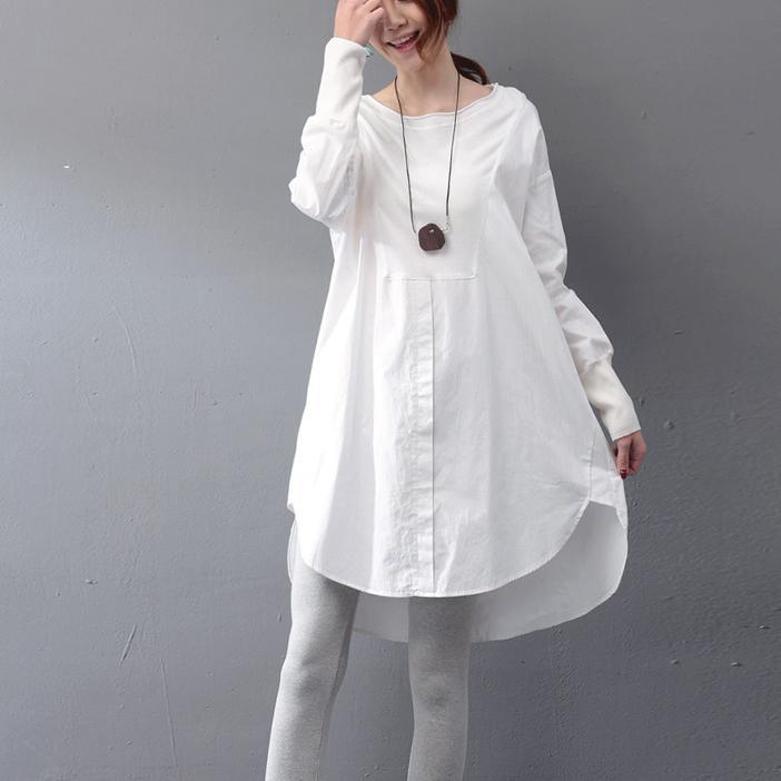Modern white Cotton dresses Fun Shirts o neck patchwork cotton Summer Dress - Omychic