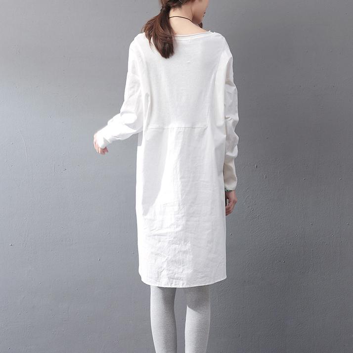 Modern white Cotton dresses Fun Shirts o neck patchwork cotton Summer Dress - Omychic