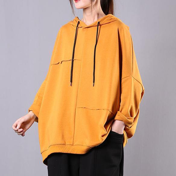 Modern yellow cotton Blouse hooded patchwork cotton blouse - Omychic
