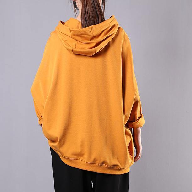 Modern yellow cotton Blouse hooded patchwork cotton blouse - Omychic
