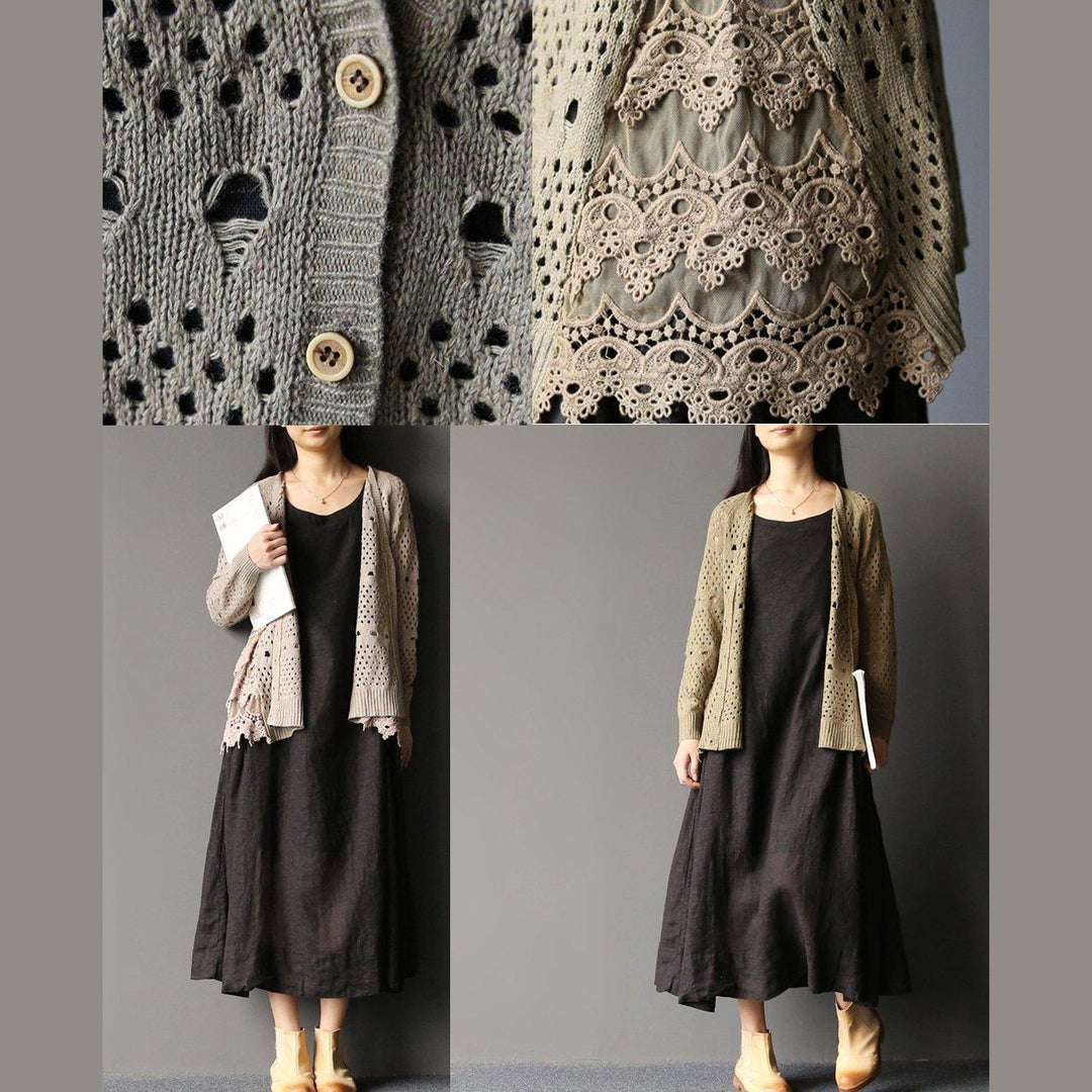 Moon light lace trim sweaters cardigan knit coats - Omychic