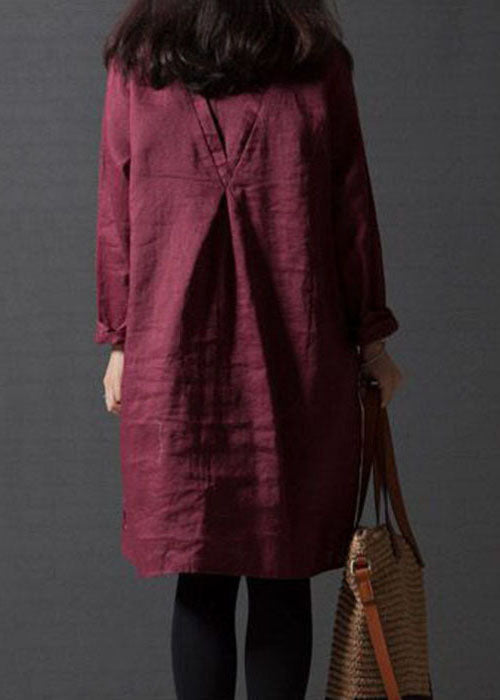 Mulberry Linen A Line Dresses O-Neck Embroideried Spring