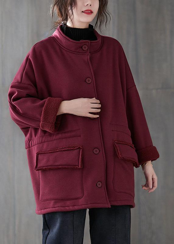 Mulberry Loose Pockets Button Fall Sweatshirt Coat - Omychic