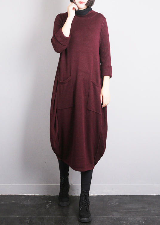 Mulberry O-Neck Knit Cotton Thread Sweater Dress Fall