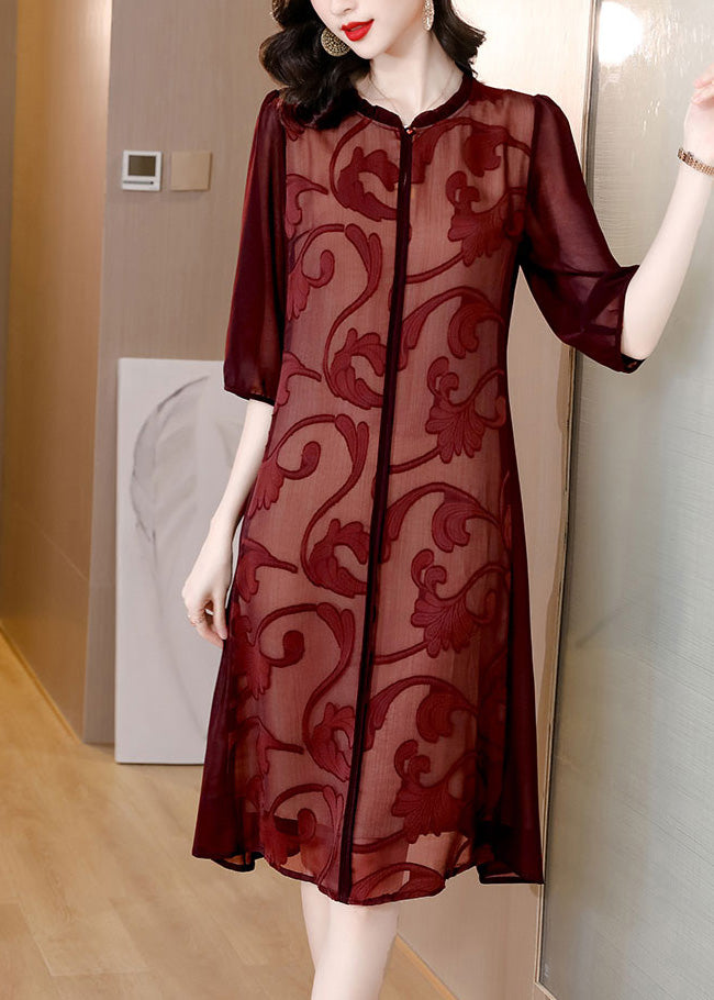 Mulberry Patchwork Silk Long Dresses Half Sleeve