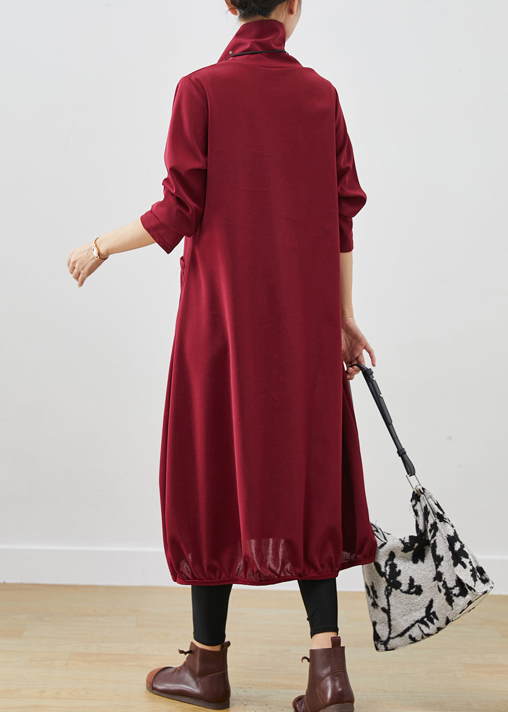 Mulberry Warm Fleece Maxi Dresses Turtle Neck Pockets Fall