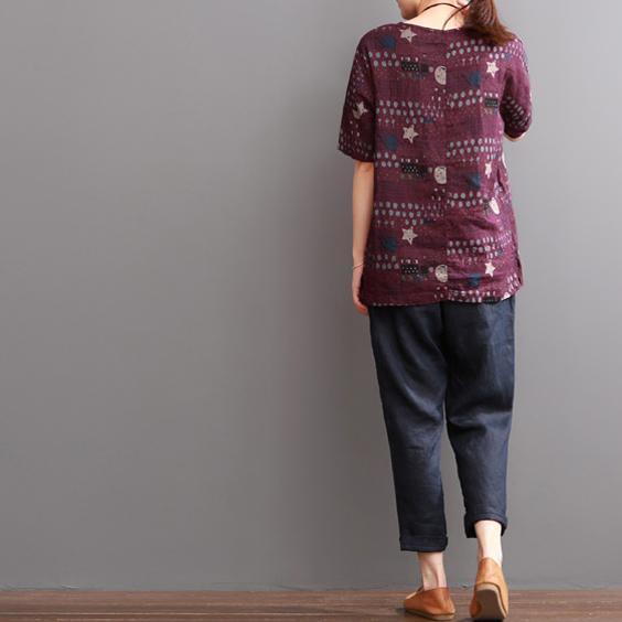 Mulberry star print linen blouse women shirt top - Omychic
