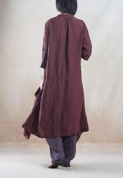 My dream - burgundy baggy long summer cardigan linen maxi coat linen sundress Unique design - Omychic
