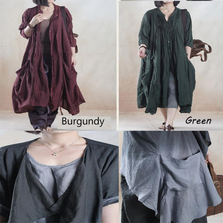 My dream - burgundy baggy long summer cardigan linen maxi coat linen sundress Unique design - Omychic