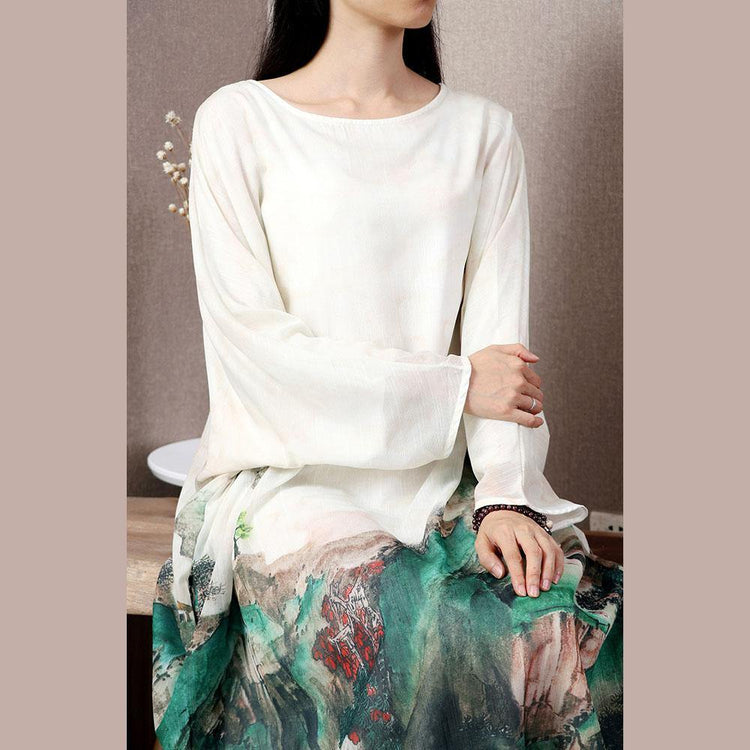 Natural Batwing Sleeve cotton Wardrobes design white prints Kaftan Dresses summer - Omychic
