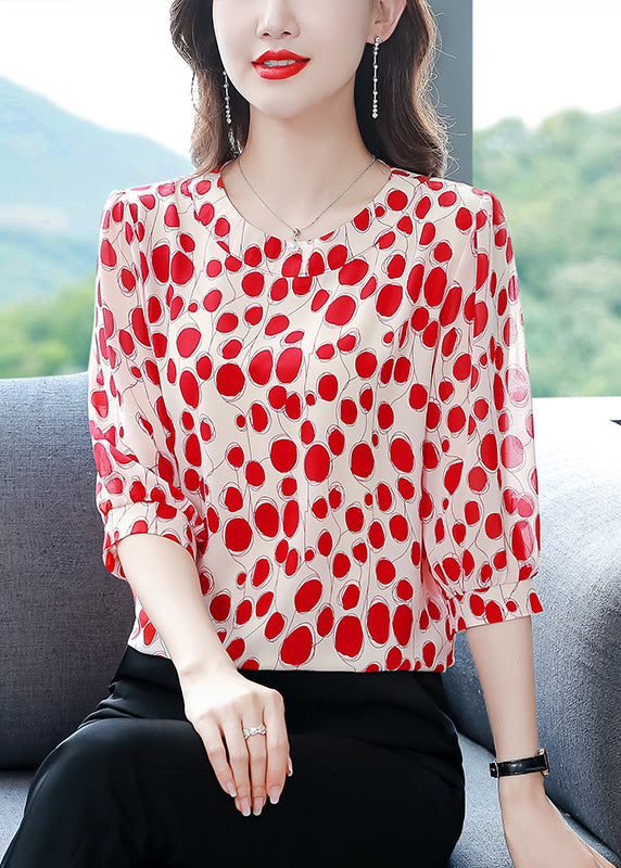 Natural Black O-Neck Dot Chiffon Tops Spring