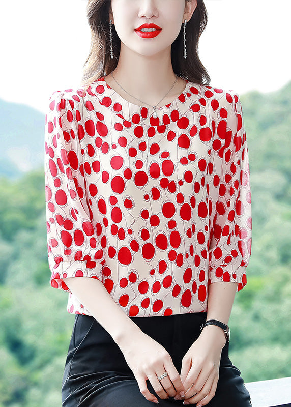 Natural Black O-Neck Dot Chiffon Tops Spring